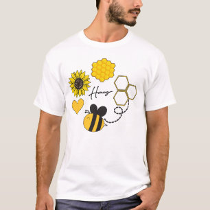Camiseta mel abelha vintage girassol amarelo floral