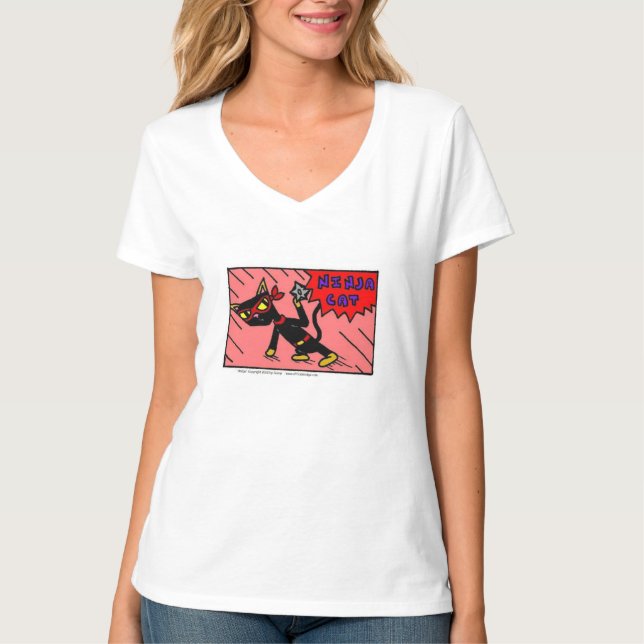 Camiseta Mel "NINJA CAT" Mulher T-Shirt V-Neck (Frente)