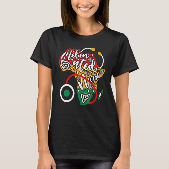 Camiseta Melanated Nurse African Flag Stethoscope Black His (Frente)