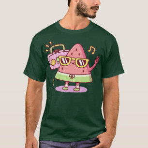 Camiseta Melancia Cuta Com Óculos De Sol Ouvindo O R