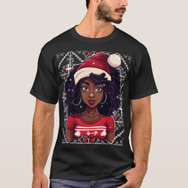 Camiseta Melanin Christmas Winter Black Girl Magic Sista (Frente)