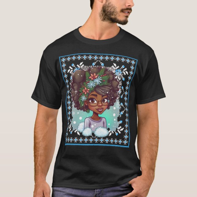 Camiseta Melanin Christmas Winter Black Girl Magic Sista (Frente)