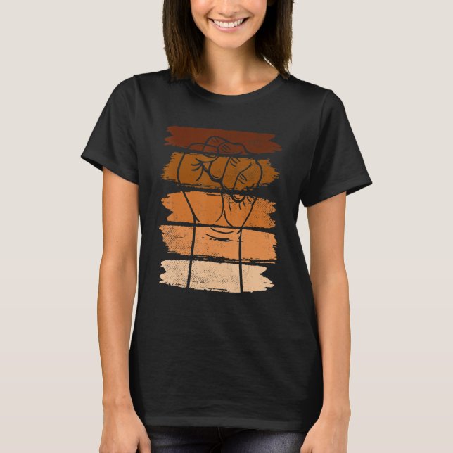 Camiseta Melanin Fist Mão Negra História Mês Roo Africano (Frente)