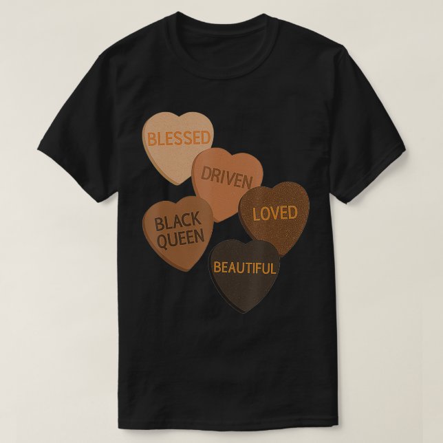Camiseta Melanin Hearts Valentines Day Candy Love Driven Bl (Frente do Design)