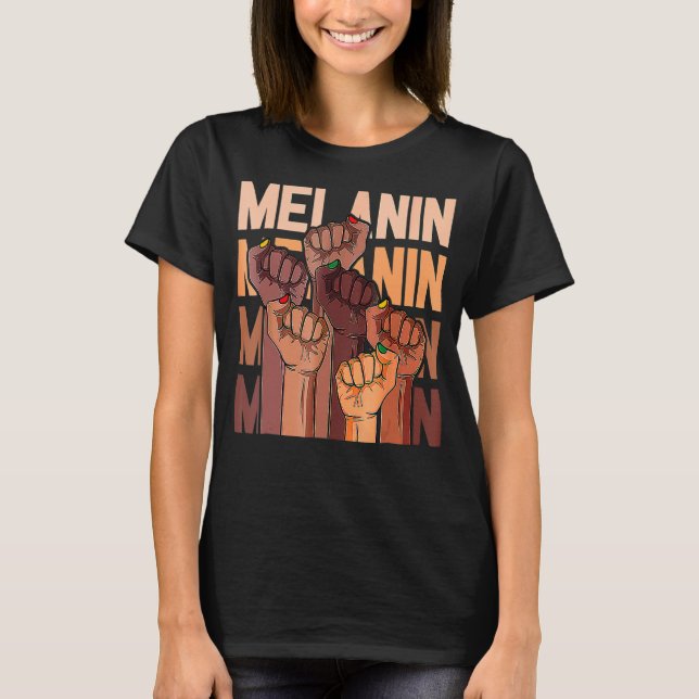Camiseta Melanin Leaders Power Fist Hand African Black Hist (Frente)