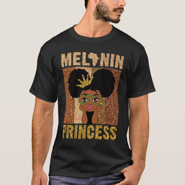 Camiseta Melanin Princess African American Afro Puff Black  (Frente)