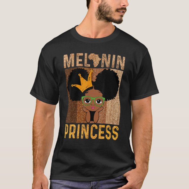 Camiseta Melanin Princess African American Afro Puff Black (Frente)