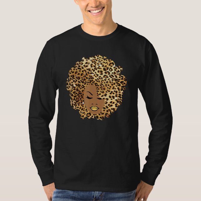Camiseta Melanin Queen Leopard Afro Hair African American B (Frente)