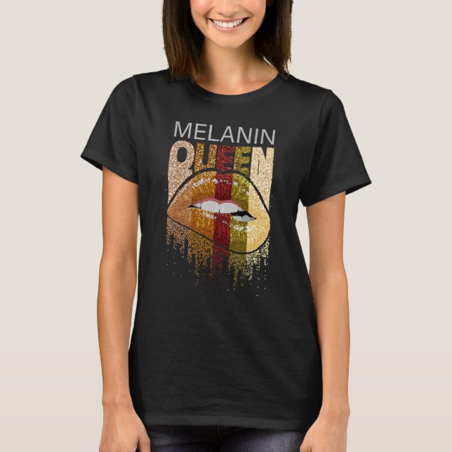 Camiseta Melanin Queen Pride Afro Brown Lip Black History M (Frente)