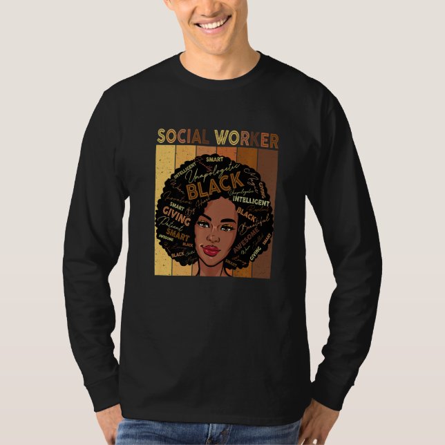 Camiseta Melanin Social Worker Afro Hair Black History Mont (Frente)