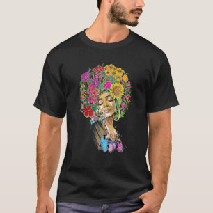 Camiseta Melanina afro-americana afro-mulher floresce mante