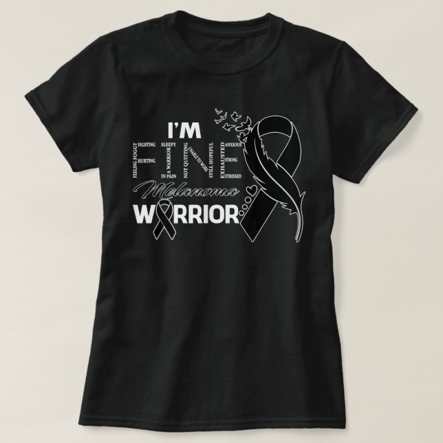 Camiseta Melanoma Warrior, sou Fine Feather Ribbon (Frente do Design)