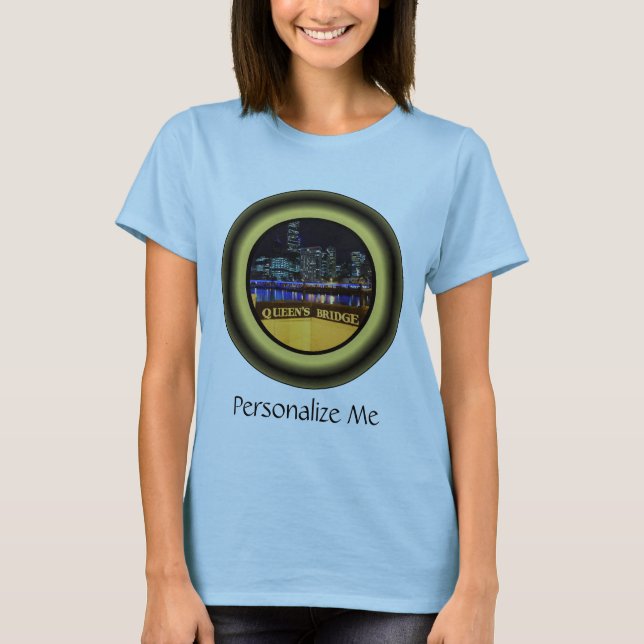 Camiseta Melbourne Austrália Skyline com City Lights (Frente)