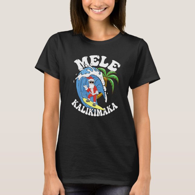 Camiseta Mele Kalikimaka Christmas Surf  Santa Surfing (Frente)