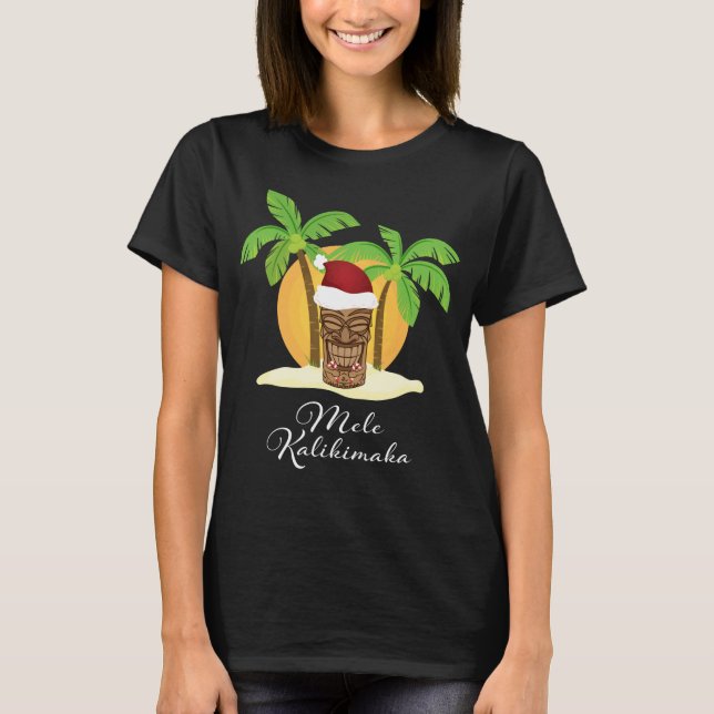 Camiseta Mele Kalikimaka Feliz Natal Tiki Havaiana (Frente)