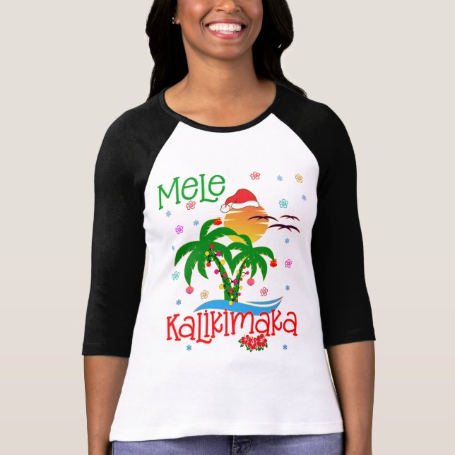 Camiseta Mele Kalikimaka Havaiano Feliz Natal Aloha Mat (Frente)