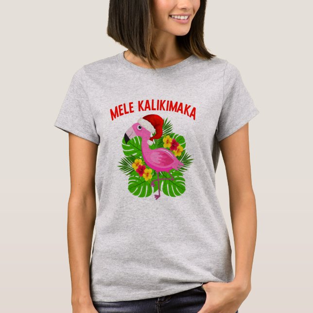 Camiseta Mele Kalikimaka Hawaiian Christmas Flamingo (Frente)