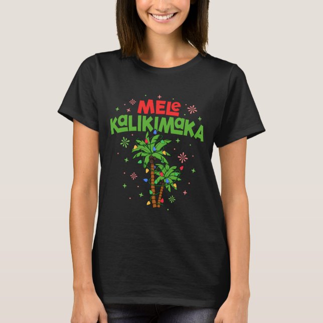 Camiseta Mele Kalikimaka Hawaiian Christmas Palm Tree Light (Frente)