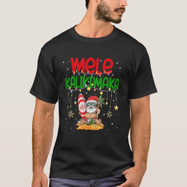 Camiseta Mele Kalikimaka Hawaiian Christmas Santa Surfing C (Frente)