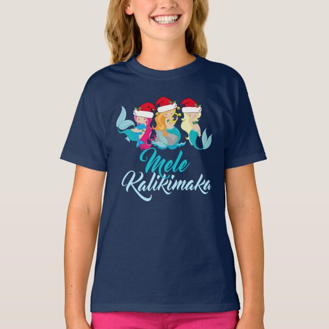 Camiseta Mele Kalikimaka Mermaid Christmas Cute Kids (Frente)