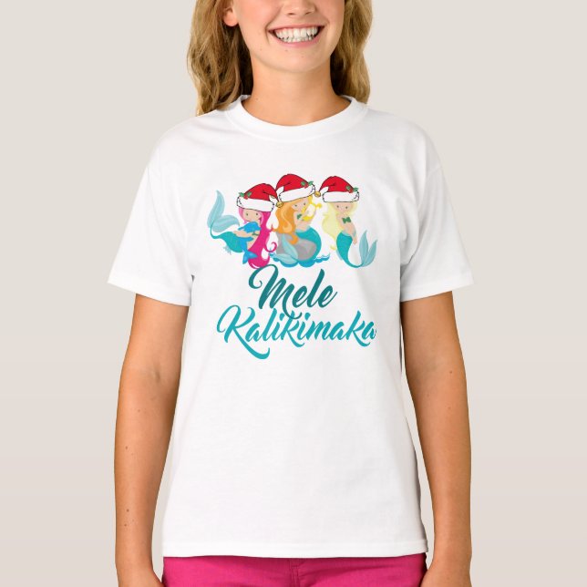 Camiseta Mele Kalikimaka Mermaid Cute Beach Kids (Frente)