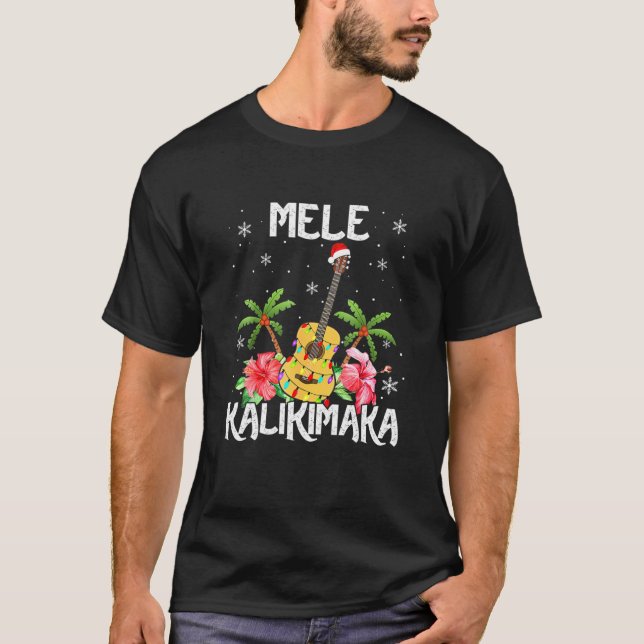 Camiseta Mele Kalikimaka Merry Christmas Lights Santa Hawai (Frente)