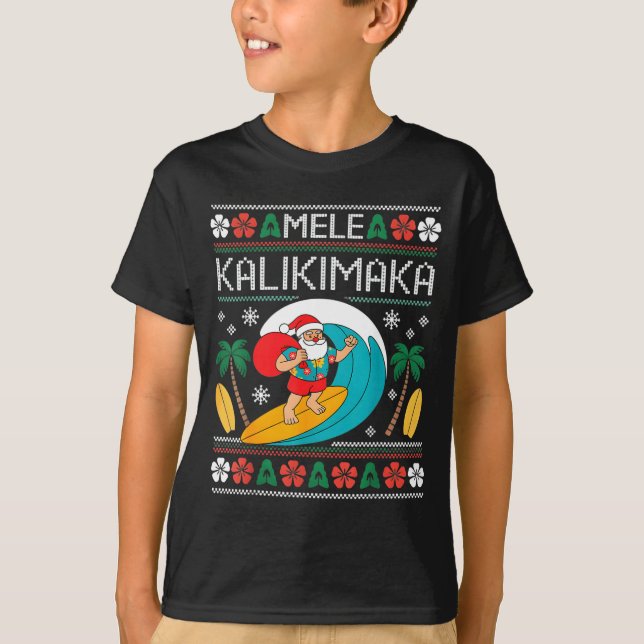 Camiseta Mele Kalikimaka Pajamas Santa Hawaii Ugly Christma (Frente)