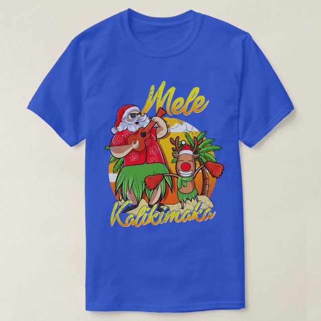 Camiseta Mele Kalikimaka Papai noel o Natal Havaiano em jul (Frente do Design)