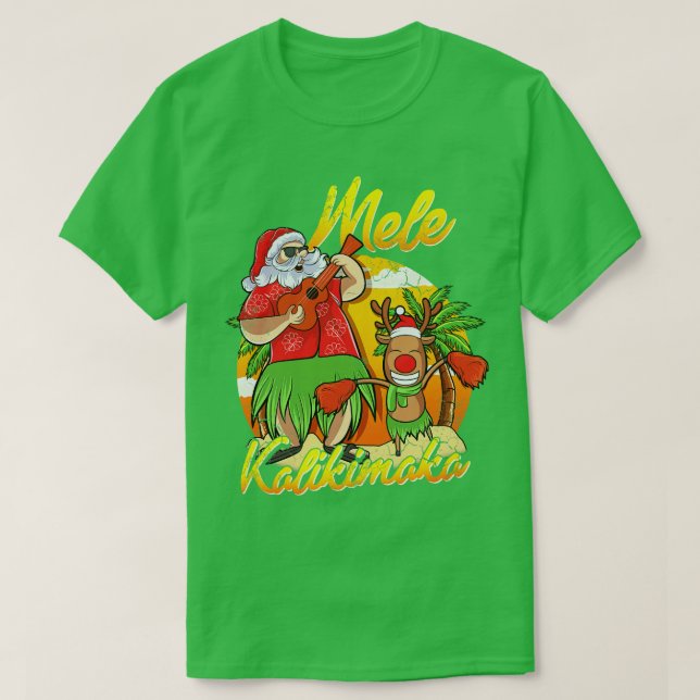 Camiseta Mele Kalikimaka Papai noel o Natal Havaiano em jul (Frente do Design)