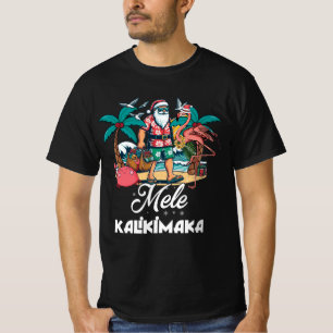 Camiseta Mele Kalikimaka Papais noeis Flamingo, Natal tropi