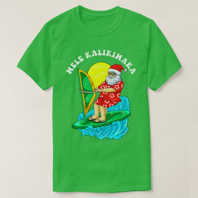 Camiseta Mele Kalikimaka Papais noeis Vento Surfando O Nata (Frente do Design)