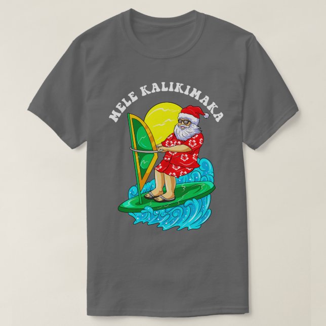 Camiseta Mele Kalikimaka Papais noeis Vento Surfando O Nata (Frente do Design)