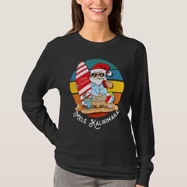 Camiseta Mele Kalikimaka Retro Natal Havaiano Em Julho (Frente)