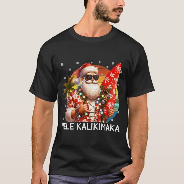Camiseta Mele Kalikimaka Retro Santa Rock On Pjs Christmas  (Frente)