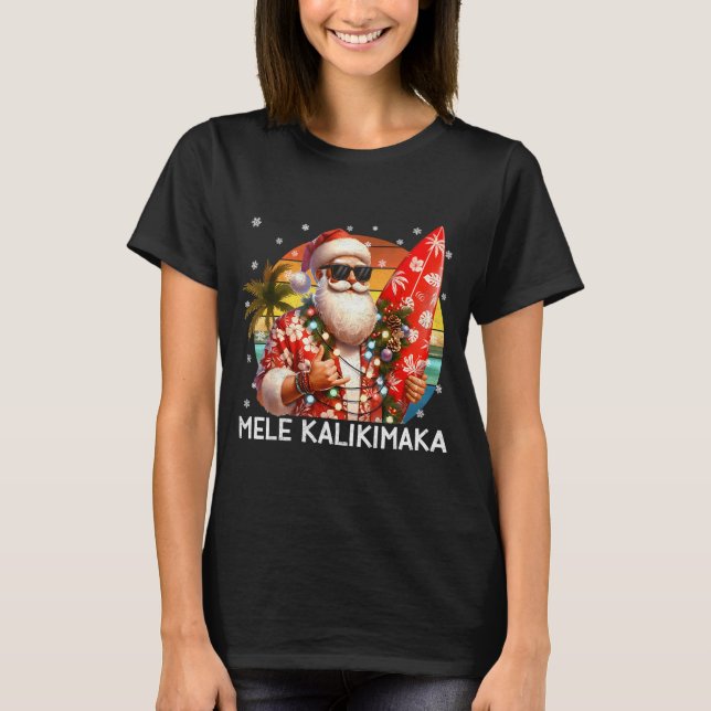 Camiseta Mele Kalikimaka Retro Santa Rock On Pjs Christmas  (Frente)