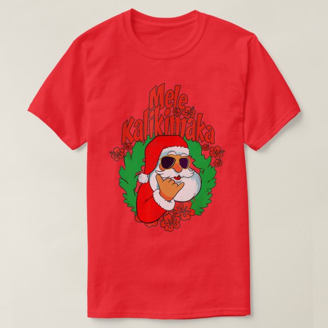 Camiseta Mele Kalikimaka Santa Christmas Pajamas Hawaii Xma (Frente do Design)