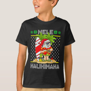 Camiseta Mele Kalikimaka Santa Claus Surfer Guitar Havaiano