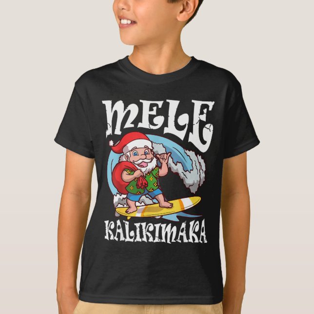 Camiseta Mele Kalikimaka Santa Surfing Hawaii Christmas  (Frente)