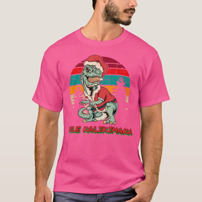 Camiseta Mele Kalikimaka T Rex Shirt Hawaii Engraçado Natal (Frente)