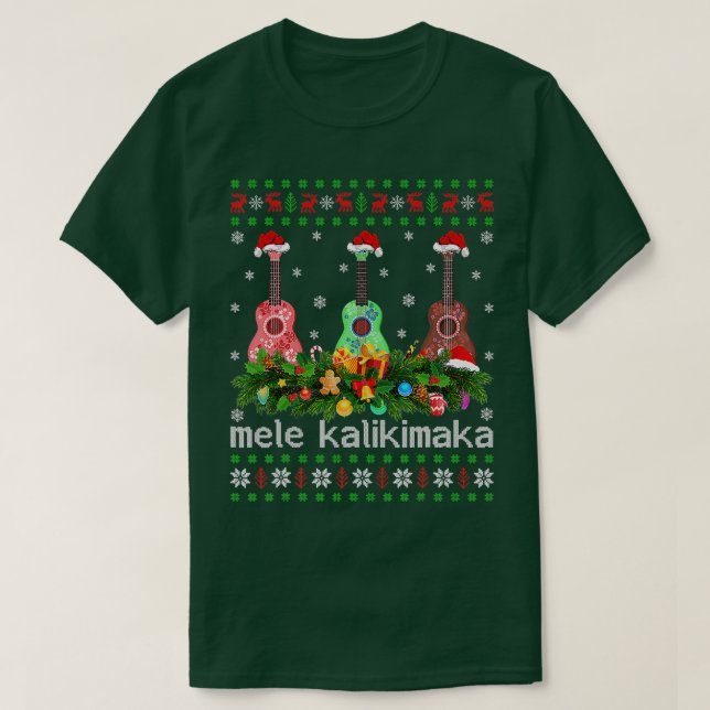 Camiseta Mele Kalikimaka Ukulele Guitar Gift Ugly Ukulele C (Frente do Design)