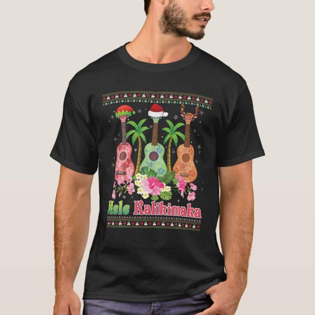 Camiseta Mele Kalikimaka Ukulele Guitar Mery Christmas Swea (Frente)