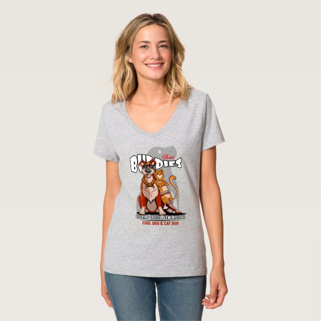 Camiseta Melhor Amigo (Modo claro) | Mulheres com decote em (Frente Completa)