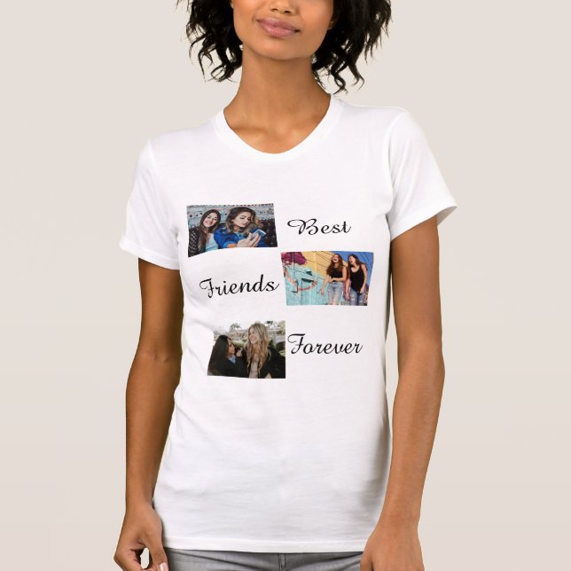 Camiseta Melhor Amigos para a Colagem de Fotos Personalizad (Frente)