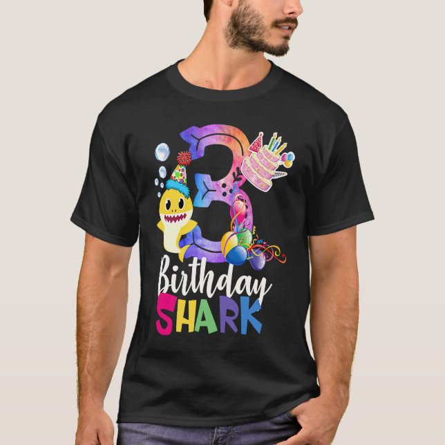 Camiseta Melhor aniversário de 3 anos de Shark Bebê Cute (Frente)