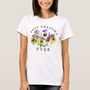 Camiseta Melhor Avó Alguma Vez Pansies Floral Vintage T-Shi