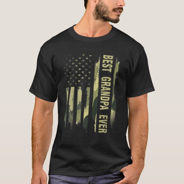 Camiseta Melhor Avô Americano Bandeira Camo Padre (Frente)