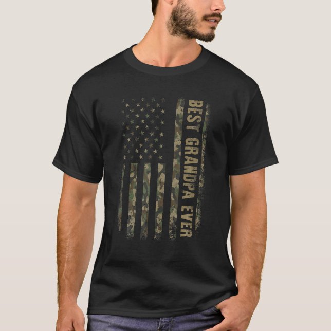 Camiseta Melhor Avô De Camuflagem Bandeira Americana Padre (Frente)