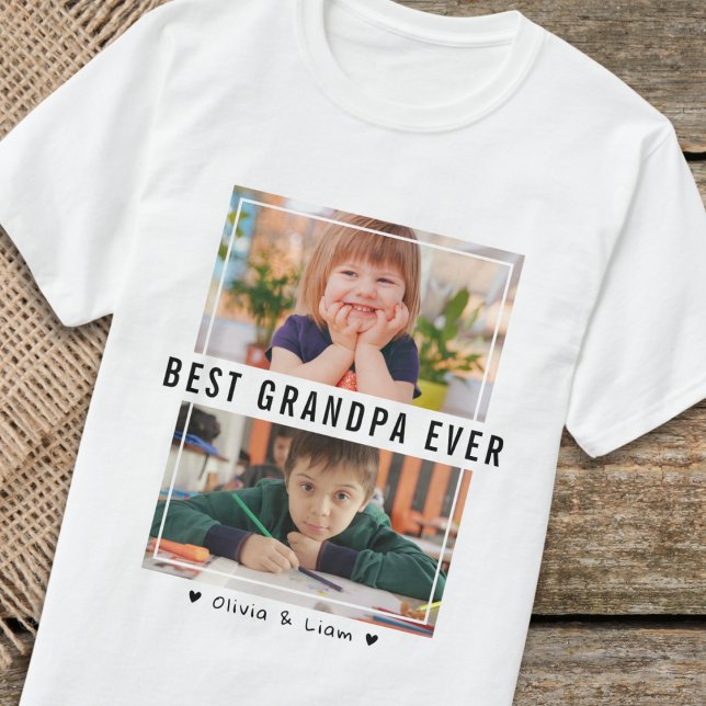 Camiseta Melhor Avô De Dois Dons Personalizados De Foto (Best Grandpa Ever Two Photo Personalized Gift T-Shirt
)