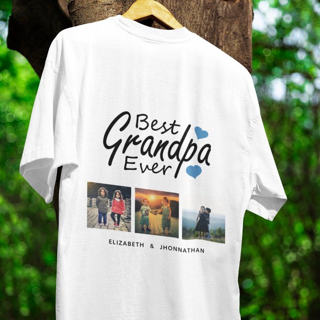 Camiseta Melhor Avô Ever Script Name 3 Photo Collage Gift (Criador carregado)