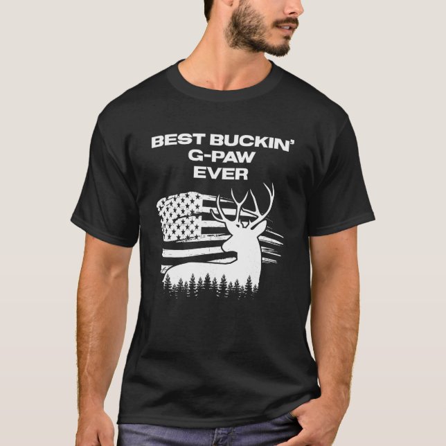 Camiseta Melhor Buckin G Paw Ever American Flag Deer Antler (Frente)